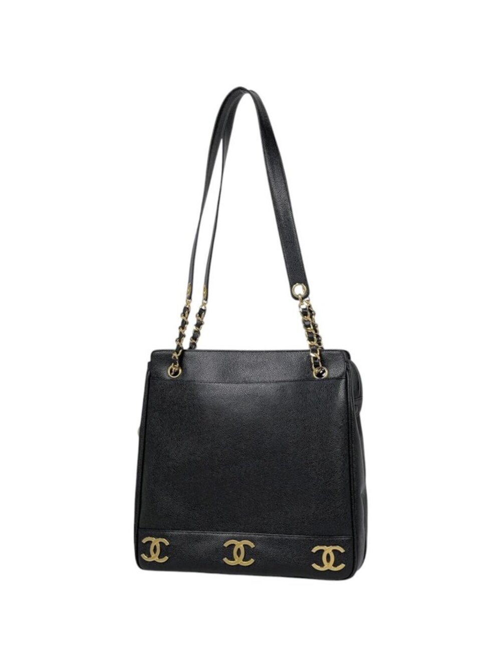 Chanel Tote Triple CC Logo Shoulder Bag Caviar Leather Black
